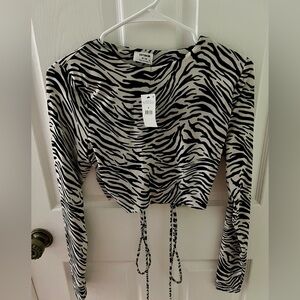 NWT Cotton On Size Medium Black and White Zebra-Print Long Sleeve Crop Top